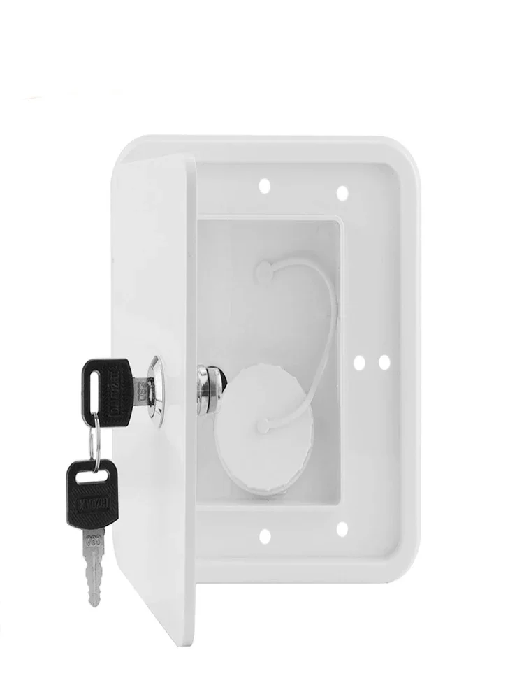 White Gravity Water Inlet Accessories Square With Keys Hatch Cover Water Intake     Lockable RV Trailer Caravan Plastic Parts