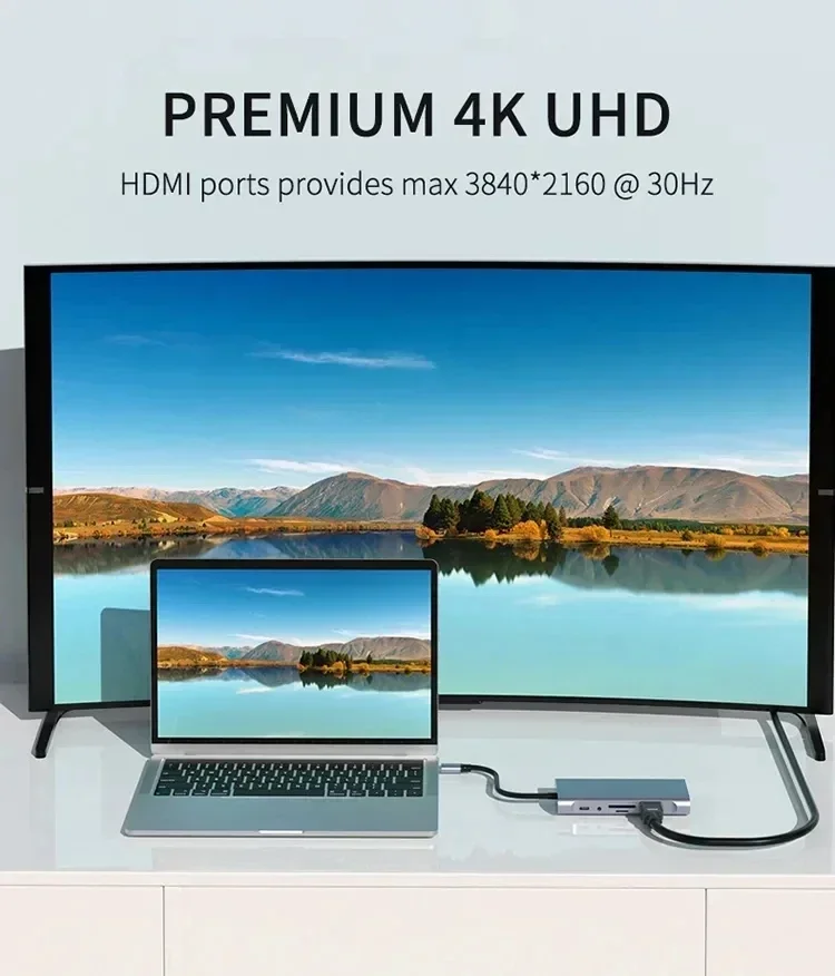 USB ฮับ C 4K 30Hz Type-C ไปยัง HDTV อะแดปเตอร์3.0ที่เข้ากันได้กับ USB 10-in-1 Type-C ฮับแท่นวางมือถือ PD 87W USB C Splitter สำหรับ