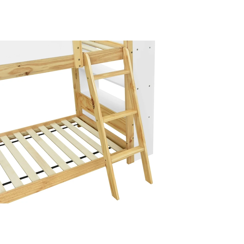 Kinder-Etagenbett mit 3-stufigem Regal, 3-stufiger Leiter und Sicherheitsgitter – stabile Lattenrostkonstruktion, geeignet für Kinderzimmer (ohne Matratze). – Detail 23