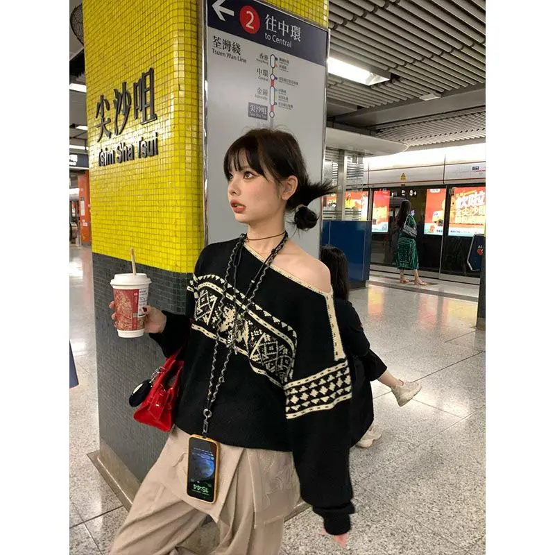 

American Jacquard Pullover Sweater Autumn Winter Loose Design Retro Fair Isle New Commuting Comfortable Sweater Top