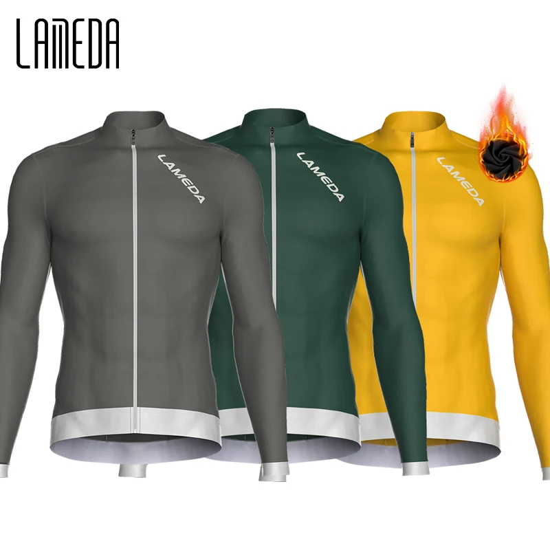

LAMEDA Men's Thermal Cycling Jersey Winter Road Cycling Clothing Windproof Fleece Lined Biking Jacket with Pockets Full Zip MTB