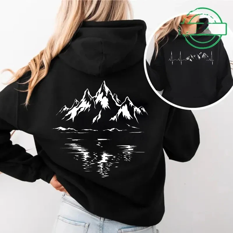 Mountain Print Damen Hoodie Outdoor Wandern Muster Hoodie Langarm Top Outdoor Paar Damen Hoodie Sweatshirt Grafik Y2K