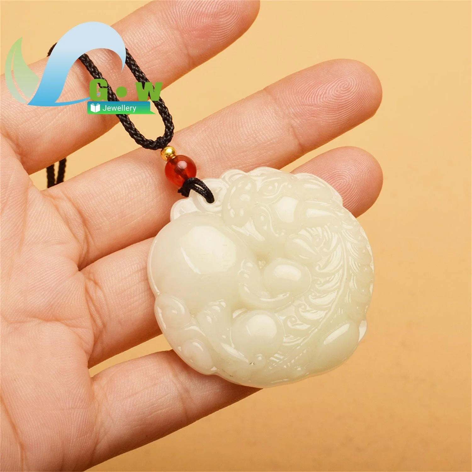 Natural White Jade Pixiu Pendant Necklace Hand Carved Peace Knot Cord Adjustable Unisex Charm Jewelry Daily Wear Travel Souvenir