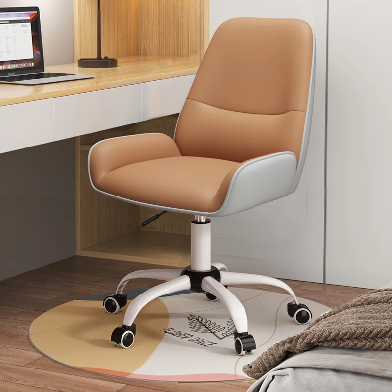 Simple Modern Computer Chair 360° Rotatable Adjustable Study Office Chair Bedroom Makeup Chair White Steel Legs