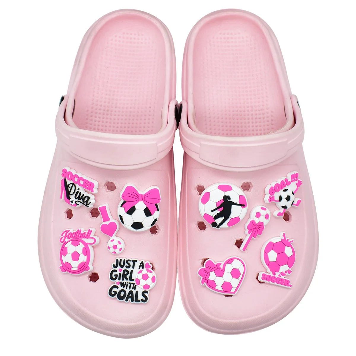 New Arrival Women Soccer Fan Shoe Charms Creative Sport DIY Decor Fit Summer Hole Clog Sandals For Female Football Lovers