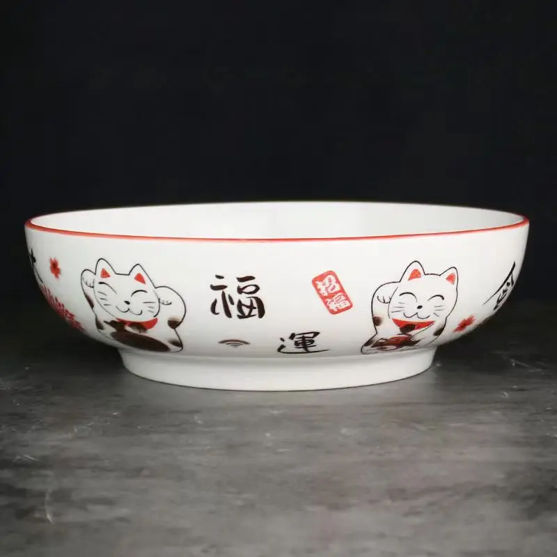 Tazón Grande de Porcelana con Diseño de Dibujos Animados, 9 Pulgadas, para Sopa, Fideos, Carne Cocida, Hot Pot, Ensaladas, Utensilios de Comedor