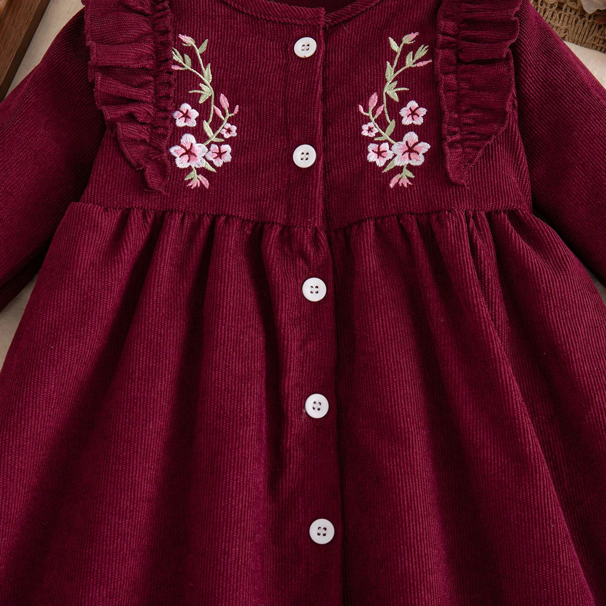 Frühling und Herbst Neues Blumenbesticktes Baby-Mädchenkleid Süße Kinderkleidung mit langen Ärmeln (6 Monate - 3 Jahre) – Detail 12