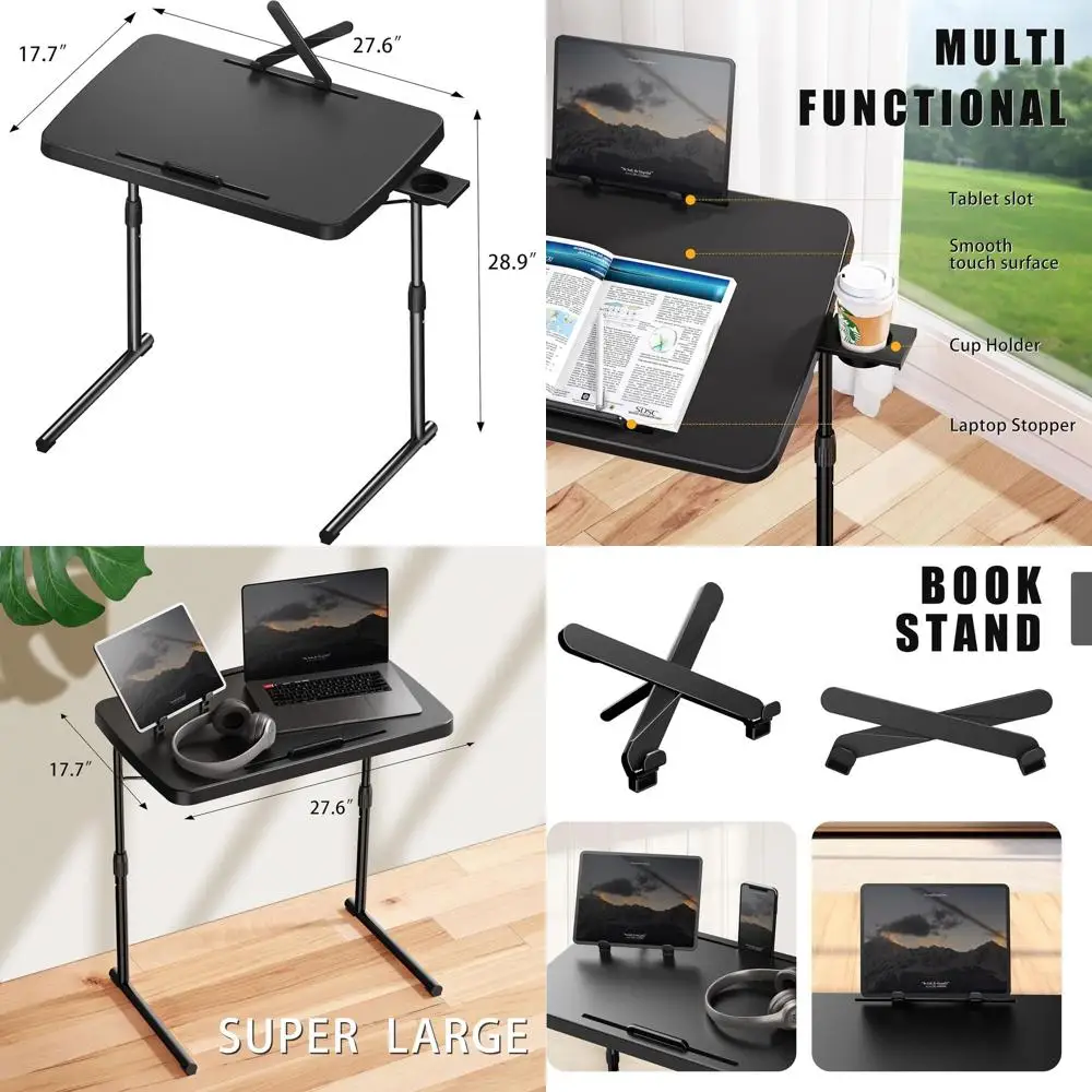 

Регулируемый складной поднос для телевизора с подстаканником, слотом для ноутбука и планшета, черный