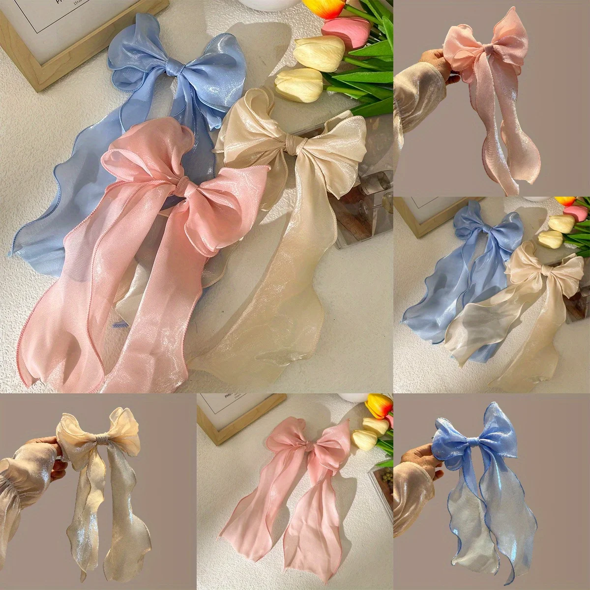 

Elegant Bow Ribbon Hair Clip with Long Silk Scarf, Stylish Hairband for Women Girls Summer Chic Hair Accessories Headwear