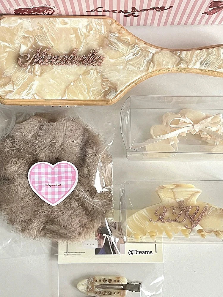 

Personalized Birthday Marry Gift Box Rhinestone Letters Fashion Acetate Hair Brush Hair Clip for Women Girls 2025 Hair Jewelry
