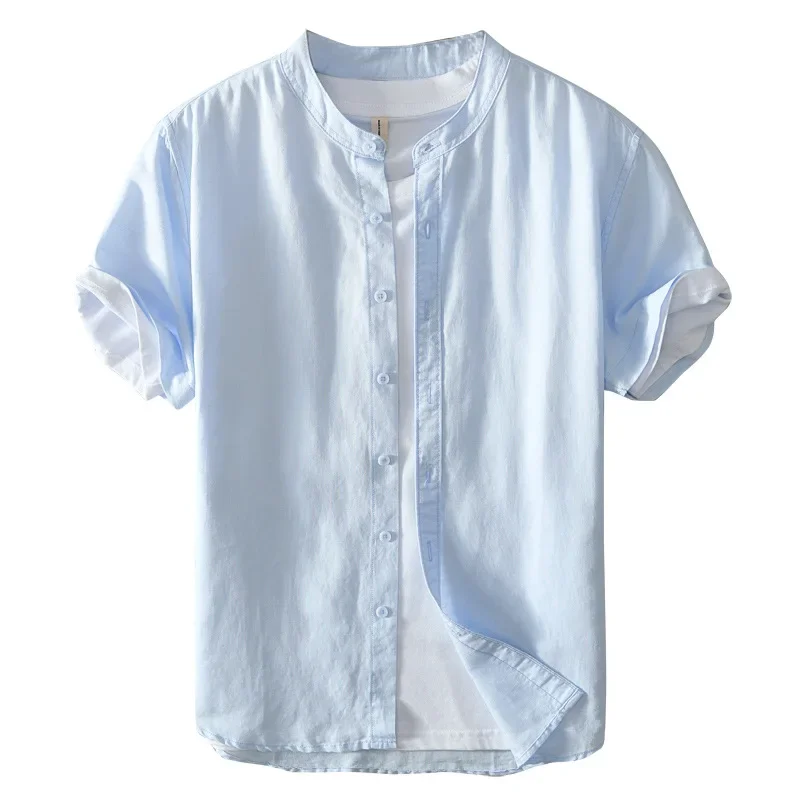 

Linen short sleeved shirt for men, white casual youth base, loose and breathable thin cotton linen shirt with half sleeves