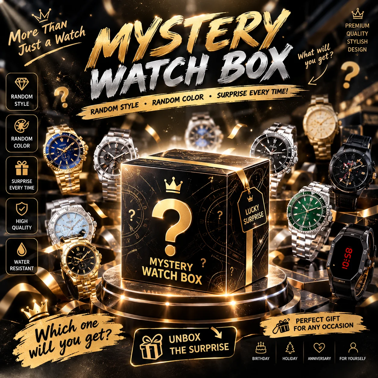 Surprise Mystery Watch Set Blind Box Fashion Men Business Watch Quartz Wristwatch Jewelry Set Reloj Hombre(Without Box)