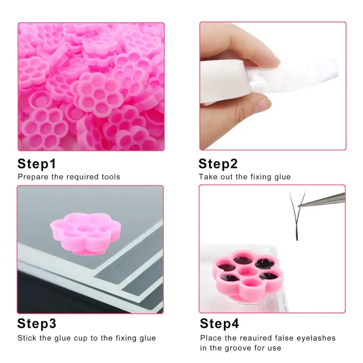 100pcs Eyelash Extension Pink Flower Glue Delay Cup Tattoo Adhesive Pigment Holders Grafting Eye lashes Holding Trays Tools