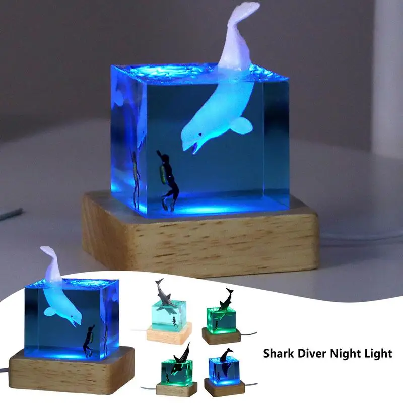 5CM Portable DIY Whale Diver Lamp Cube Waterproof Resin Table Decoration Ocean Home Ornament For Children\'s Room Night Light