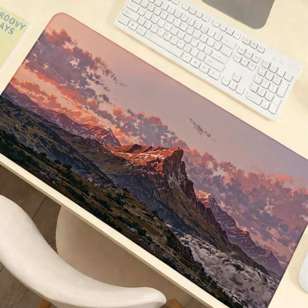 Mountain Sunset Landscape Print, Large Size with Vibrant Colors And Smooth Surface, Ideal for Desk Setup And Office Use