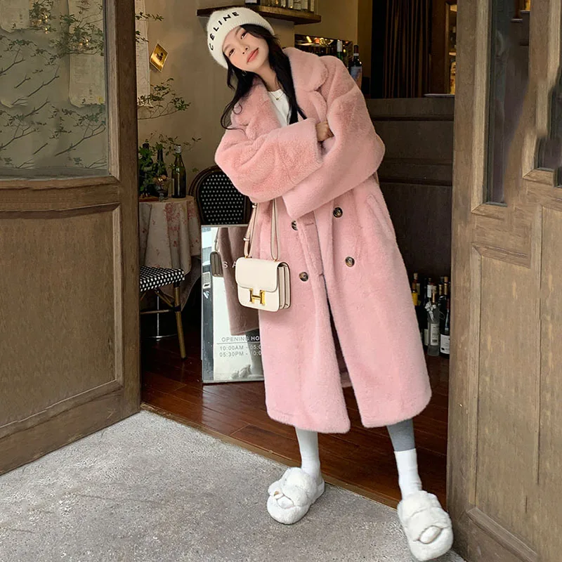 Thick Faux Mink Fur Long Coats Winter Elegant Imitate Mink Velvet Jackets Women Fashion Plush Warm Furry Overcoat  Loose Jaqueta