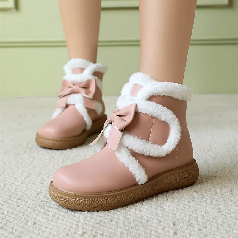 

AIYUQI Snow Boots For Women 2025 New Women Short Boots Bow Knot Round Toe Large Size Comfortable Women's Ankle Boots