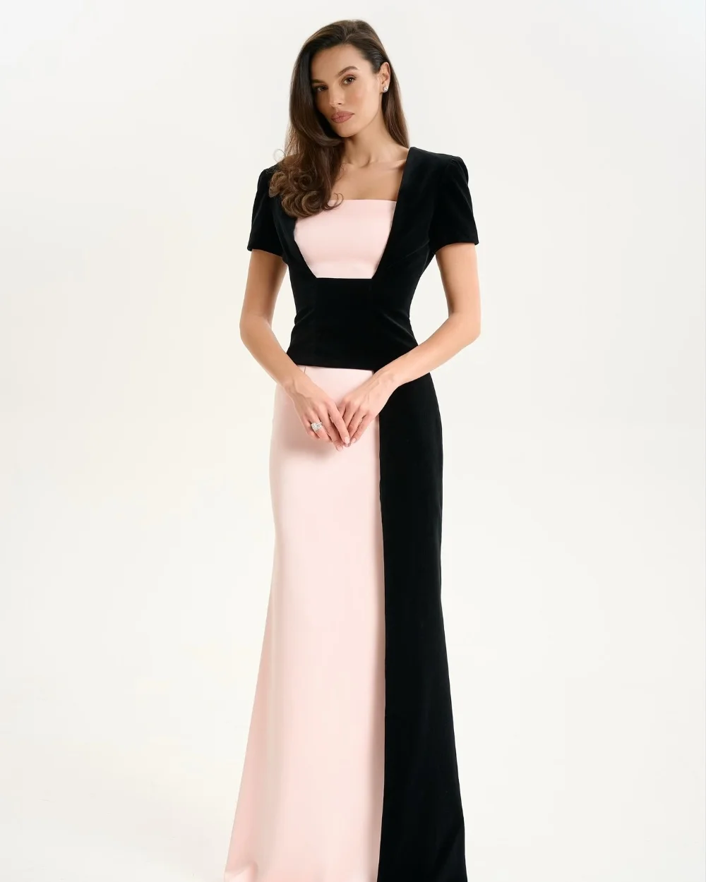 

Customized Pink Chinese Style Sizes Available Jersey Pleat Ruched Mermaid Square Neck Long Dresses Evening Dresses Exquisite