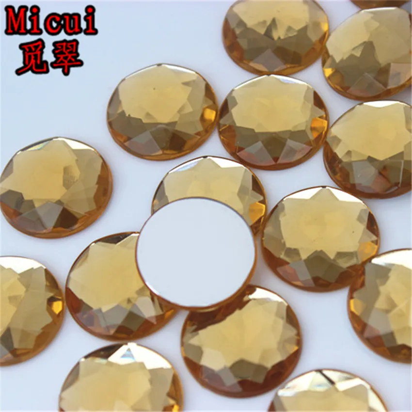 Micui 20pcs 20mm Colorful Round Chamfer Acrylic Rhinestones Flatback Non Sewn Strass Crystal Stone For Dress Craft MC751