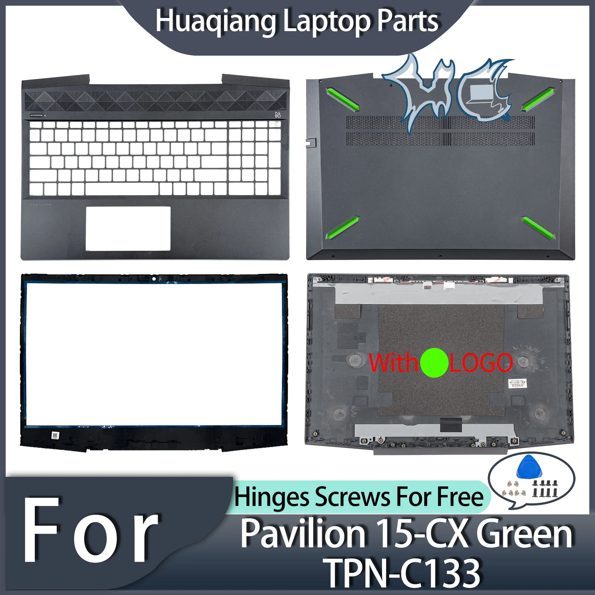 

New Laptop Part For HP Pavilion 15-CX Green TPN-C133 Palmrest Hinges LCD Back Cover Front Bezel Bottom Case Repair Replace