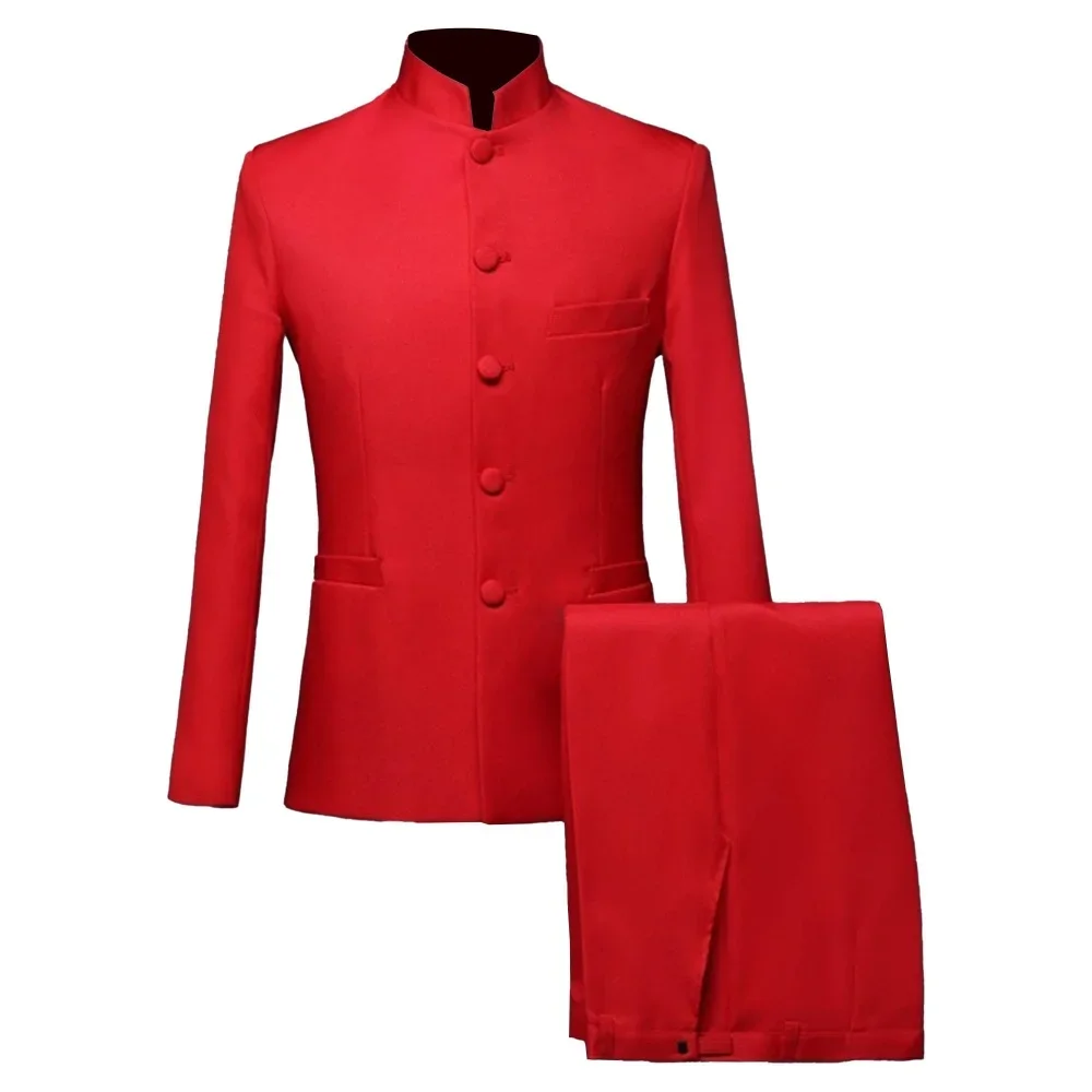 

2 Pieces 2025 Custom Red Men's Suits Casual Summer Tuxedo Slim Fit Blazer Beach Wedding Jacket Set Formal