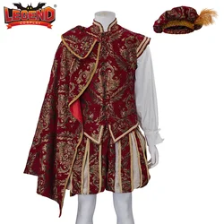 17th Century Renaissance Tudor Costume Men Medieval Victorian Royal Prince Tudor King Elizabethan Costume Vest Shirt Hat Cape