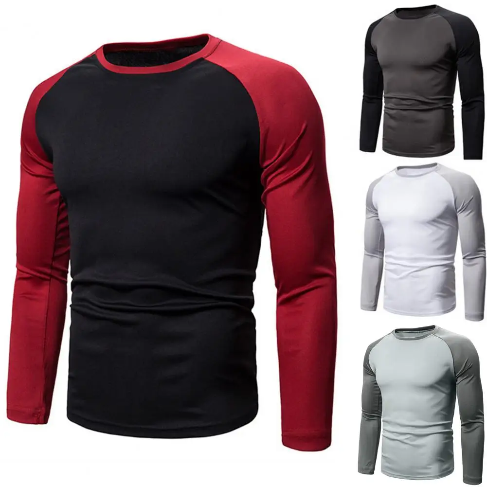 Long Sleeve Shirt Stylish Men\'s Color Matching Patchwork Slim Fit Long Sleeve Sport Casual T-shirt for Fall Spring Men Long