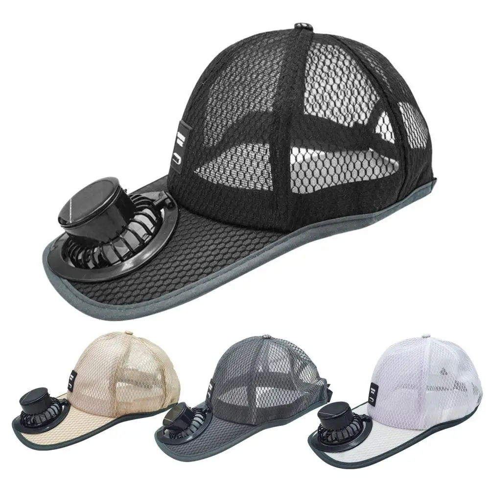 Baseball Cap Breathable Mesh Sun Hat with USB Charging Solar Power Detachable Safe Fan Cover Adjustable Summer Cooling Hat