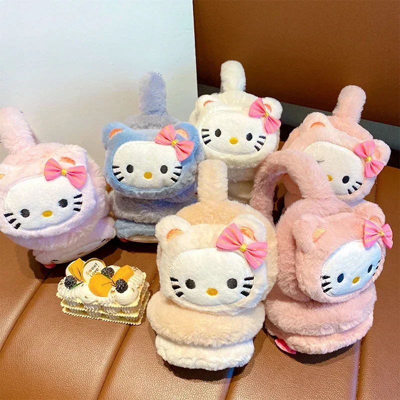 Kawaii Hello Kitty Anime Earmuffs, Children's Autumn and Winter Plush Earmuffs, Girls' Christmas Gifts