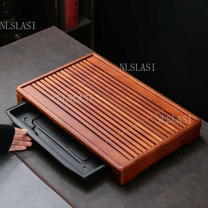 Rectangular Bamboo Tea Tray With Removable Water Drawer Kung Fu Tea Table Drainage Tea Plate Wooden Serving Tray For Home