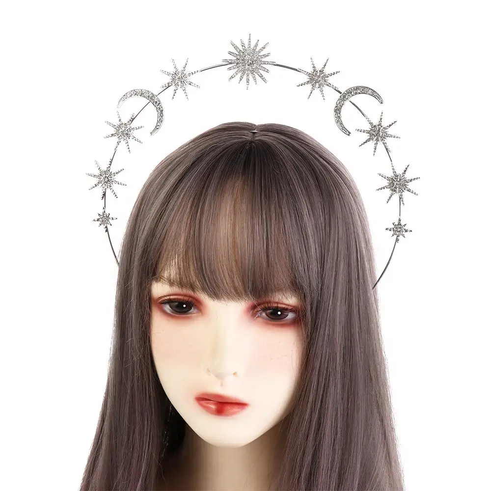 

Trendy Metal Star Hair Hoop Silver bilayer Halo Crown Headwear Hair Ornaments Baroque Hairbands Children