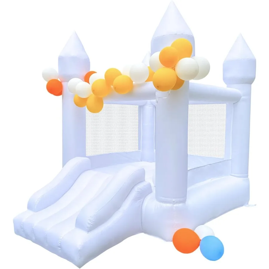 

White Bounce House for Ages 3-6 Indoor Outdoor Bouncy Castle with Slide 8.9ft L x 6ft W x 7.1ft H Toddlers Bounce House Featuri