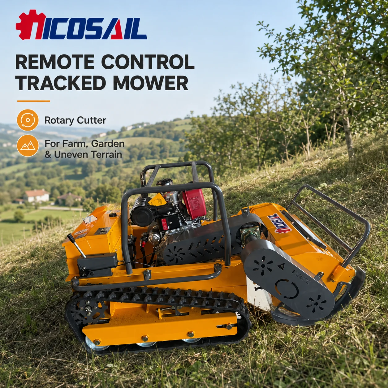 OEM Custom Remote Control Tracked Mower with Rotary Cutter for Farm, Garden and Uneven Terrain Operations