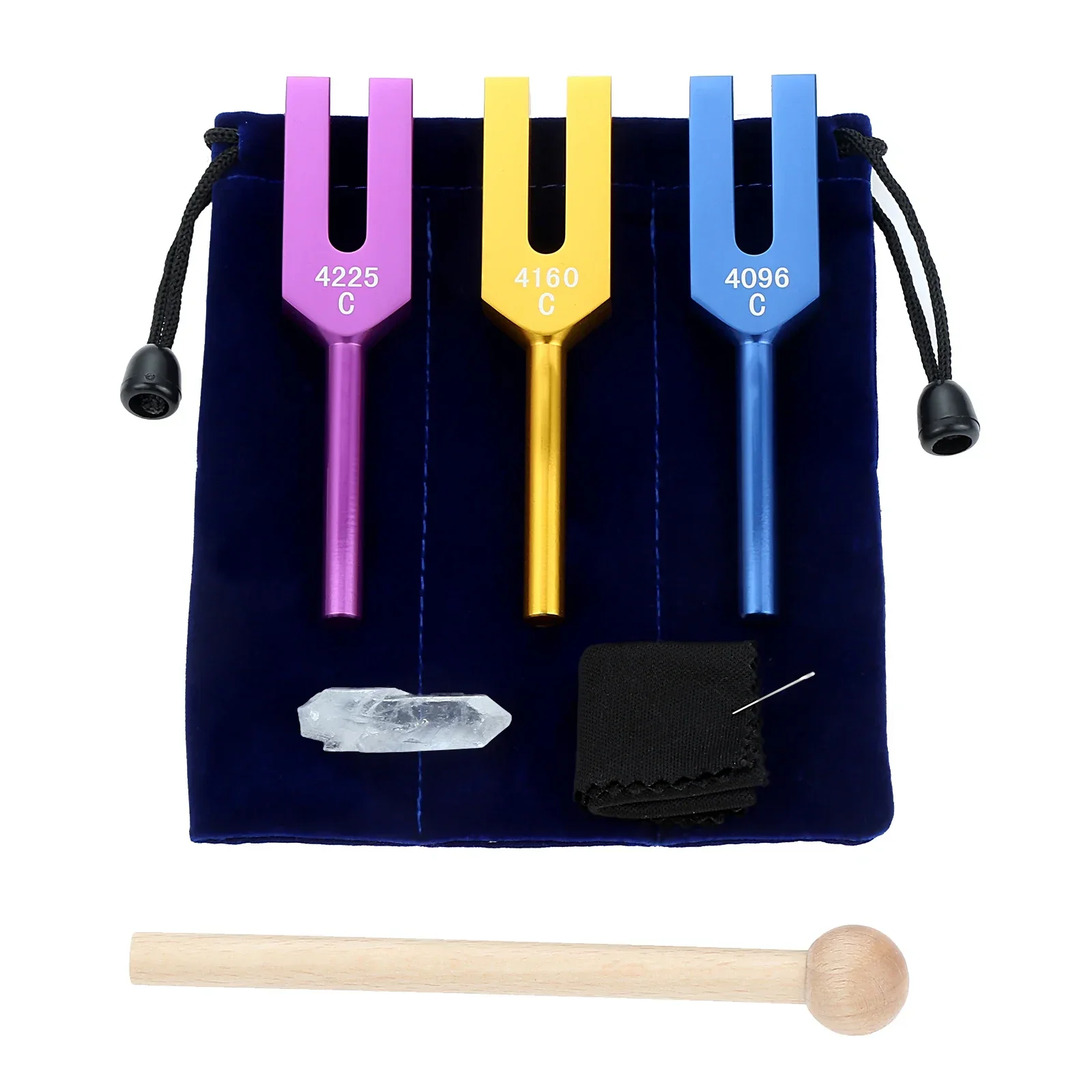 3pcs Angel Tuning Forks Wooden Hammer Storage Bag Set 4096Hz 4160Hz 4225Hz for Sound Healing Musical Instrument Therapy Medical