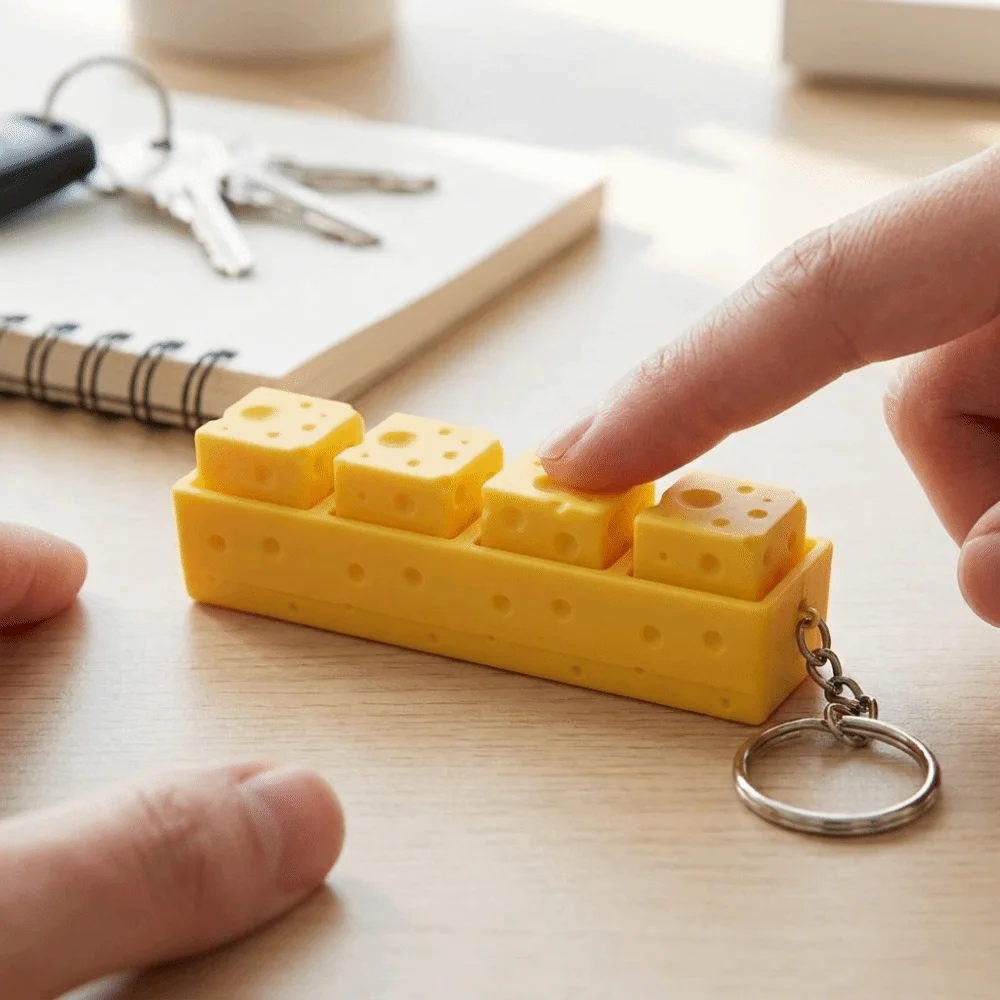 Lovely Cheese Shape Cheese Clicker Fidget Keychain Clicking Sound Tactile Keyboard Press Mini Keyboard Decompression Button