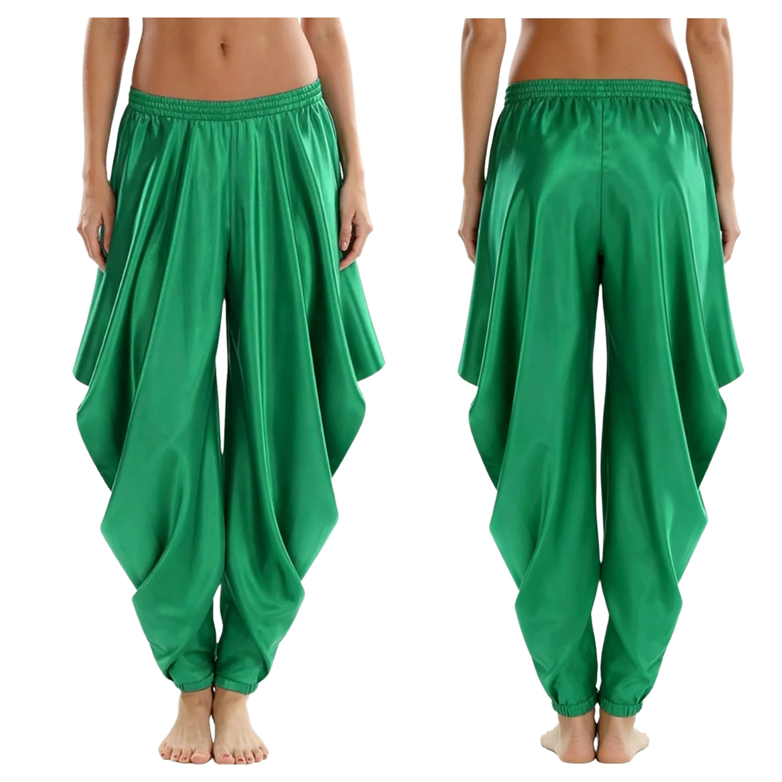 

Arabic Indian Belly Dance Harem Pants Adult Women Satiny Loose Arab Trousers for Halloween Cosplay Daily Fashion Costumes