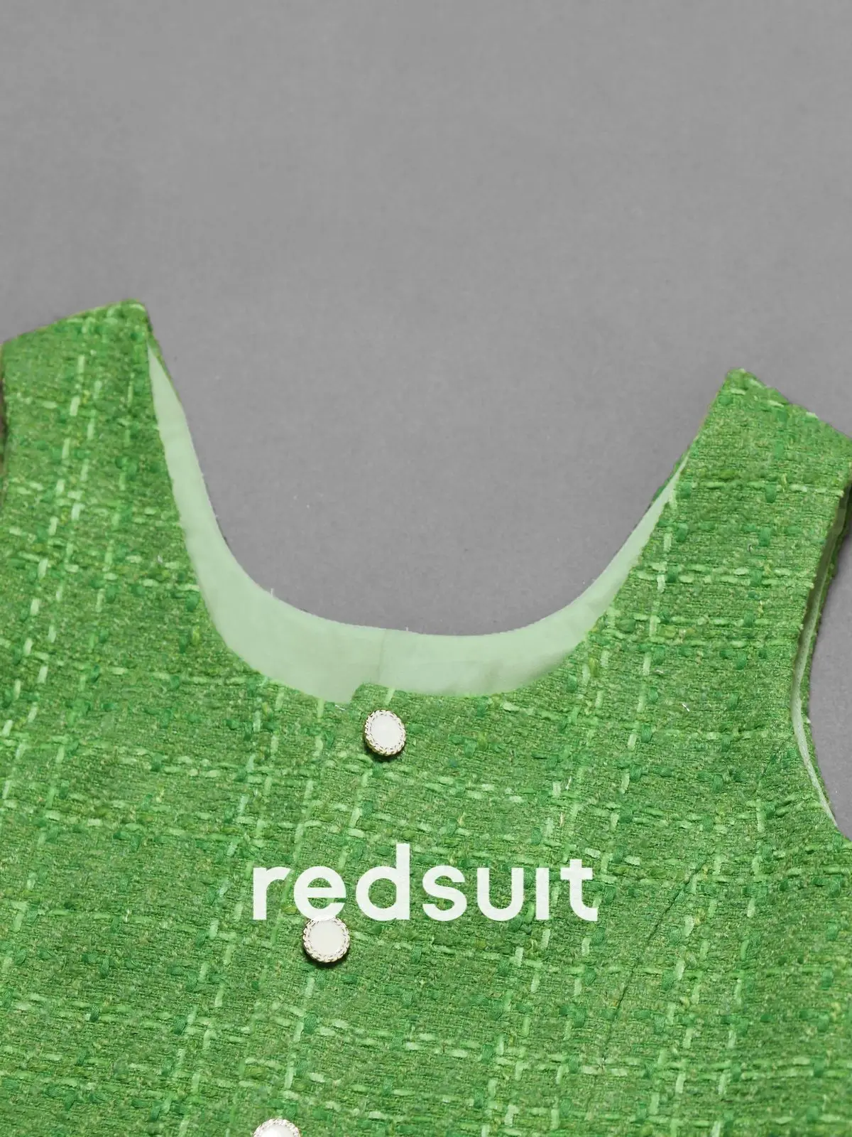 New Bright green tassel light weight tweed short style vest thin white top Custom size