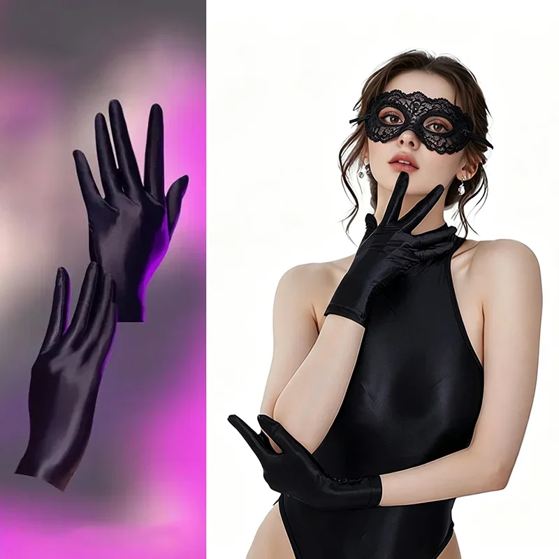 Sexy Fashion Women's Sheer Oil Shiny satin glossy finger gloves short high elasticity gloves shiny role-playing dress gloves