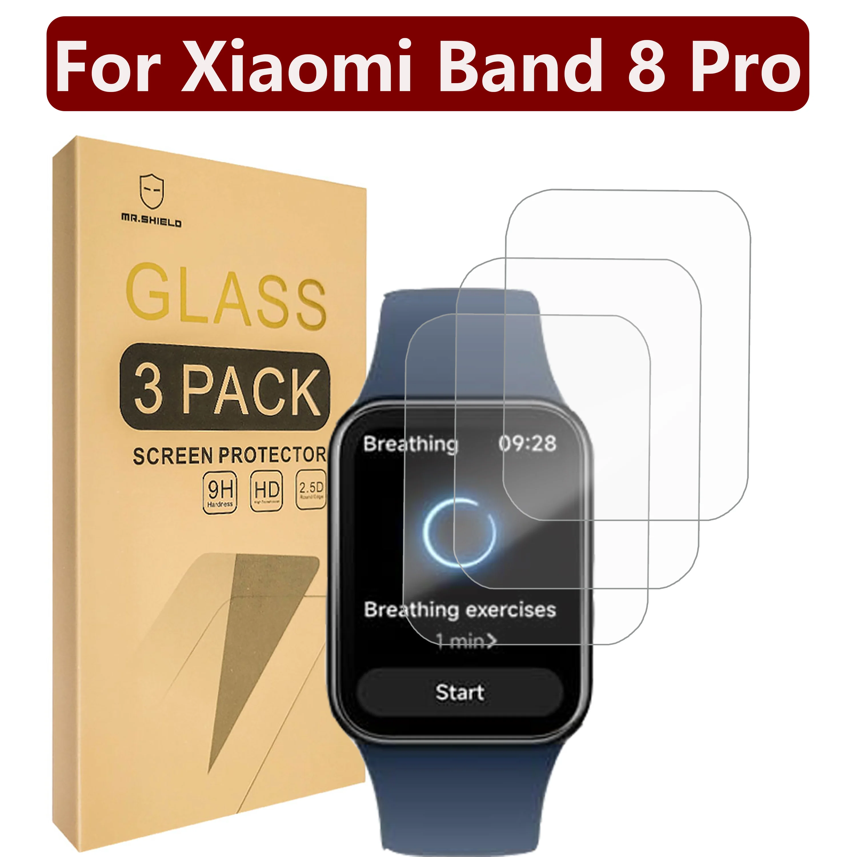 

Защитная пленка для экрана Mr.Shield, совместимая с Xiaomi Band 8 Pro [закаленное стекло] [3-PACK] [Японское стекло с твердостью 9H]