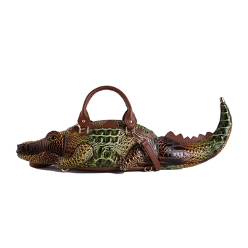 Crocodile-Embossed PU Leather Shoulder Bag
