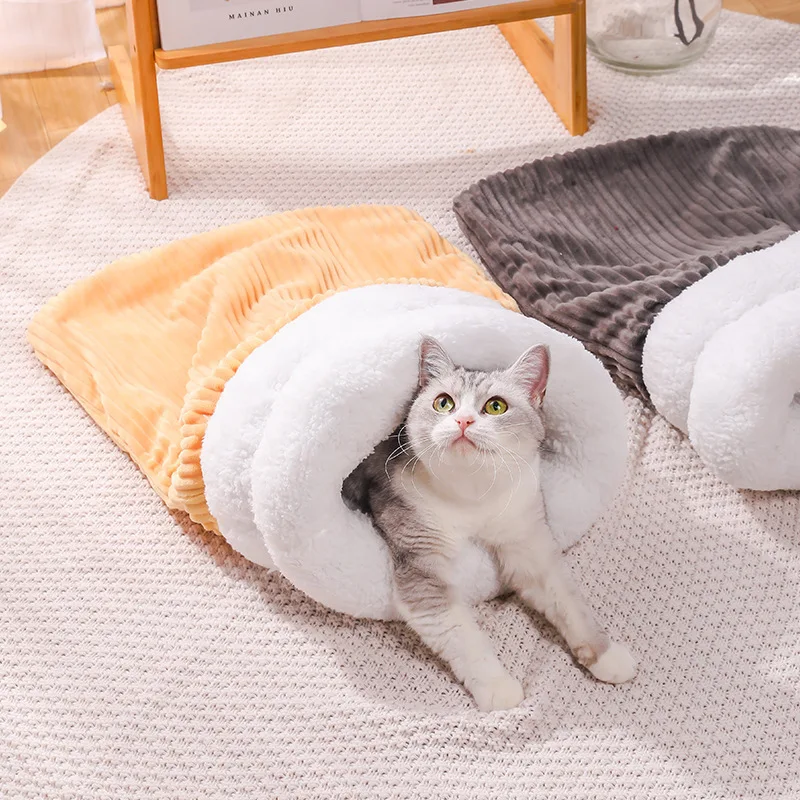 

Winter Warm Cat Bed Sleeping Bag Tunnel Hole Enclosed Small Cat House Dog Bed Burrowing Bedding Cozy Pet Nest