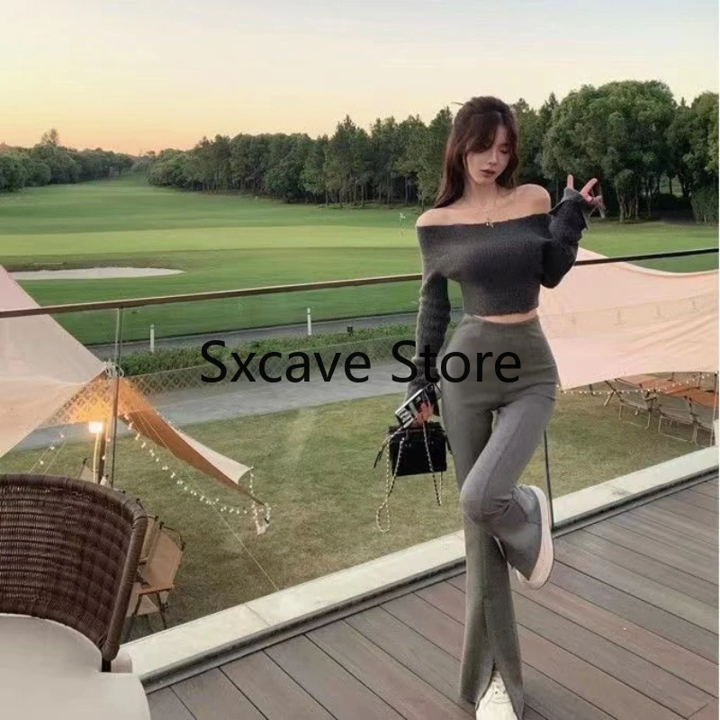 2023 Autumn Casual Elegant Knitted Sweater Women Long Sleeve Slim Y2k Crop Tops Female Outwear Design Pullover Korean Fashion