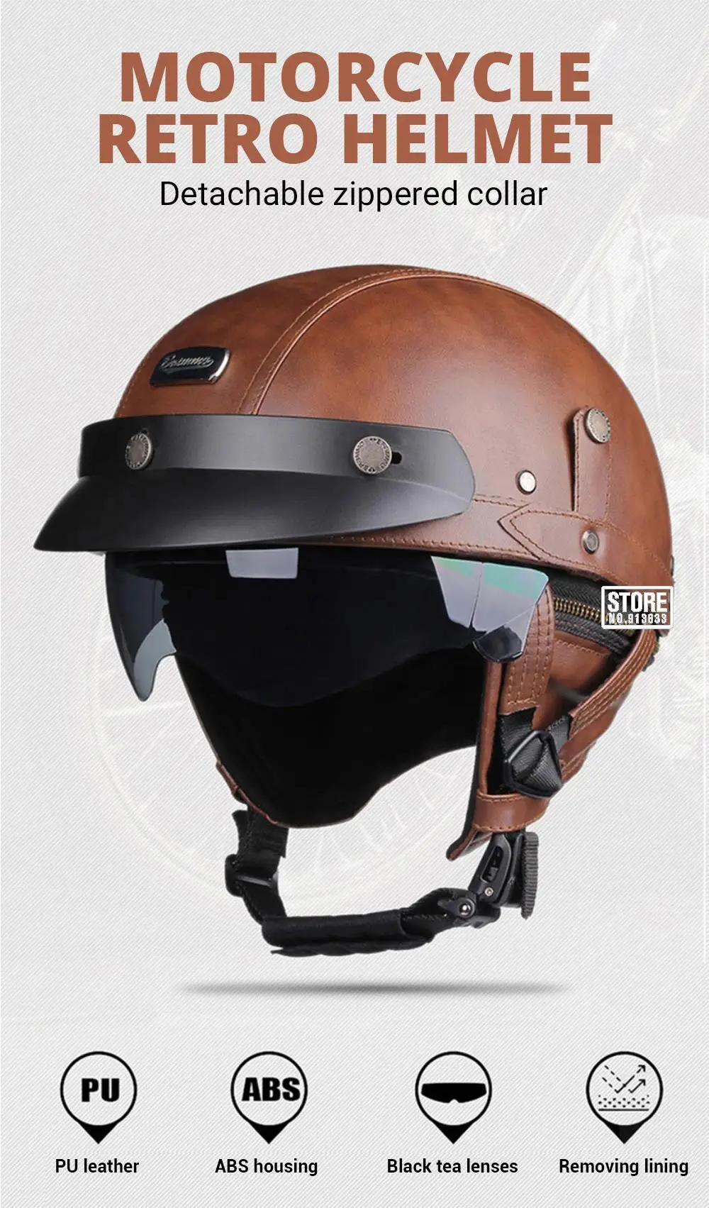 Retro Motorrad Helm DOT Zertifizierung Moto Helm Männer Frauen Halb Helm HD Objektiv Casco Vier Jahreszeiten Reiten Roller Capacetes – Detail 2