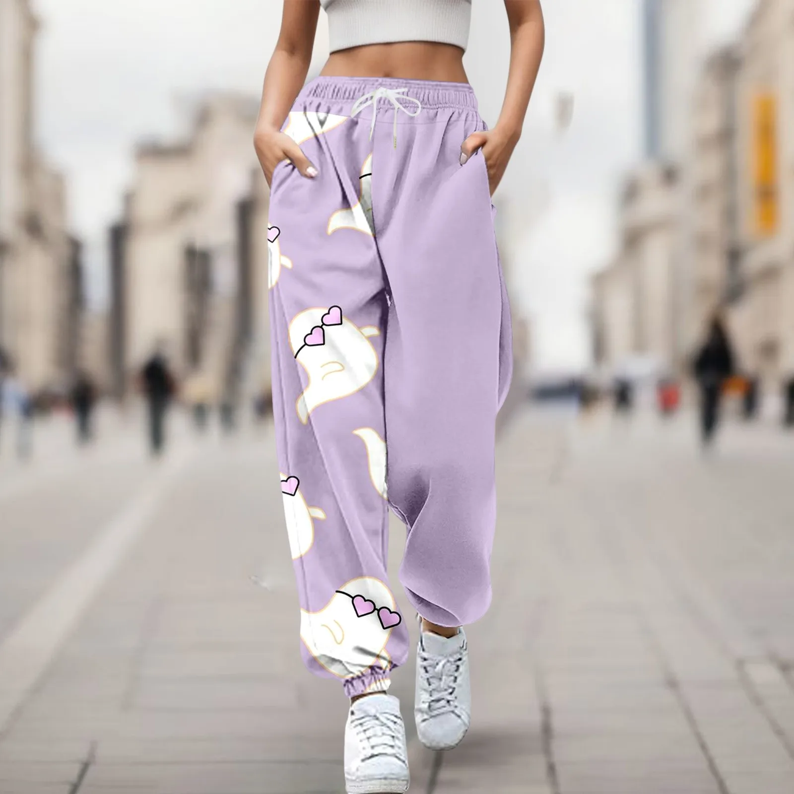 Pants For Women Work Casual Fashion Trousers Pumpkin Halloween Print Bottom Sweatpants Pockets Sporty Gym Athletic Jogger Pants