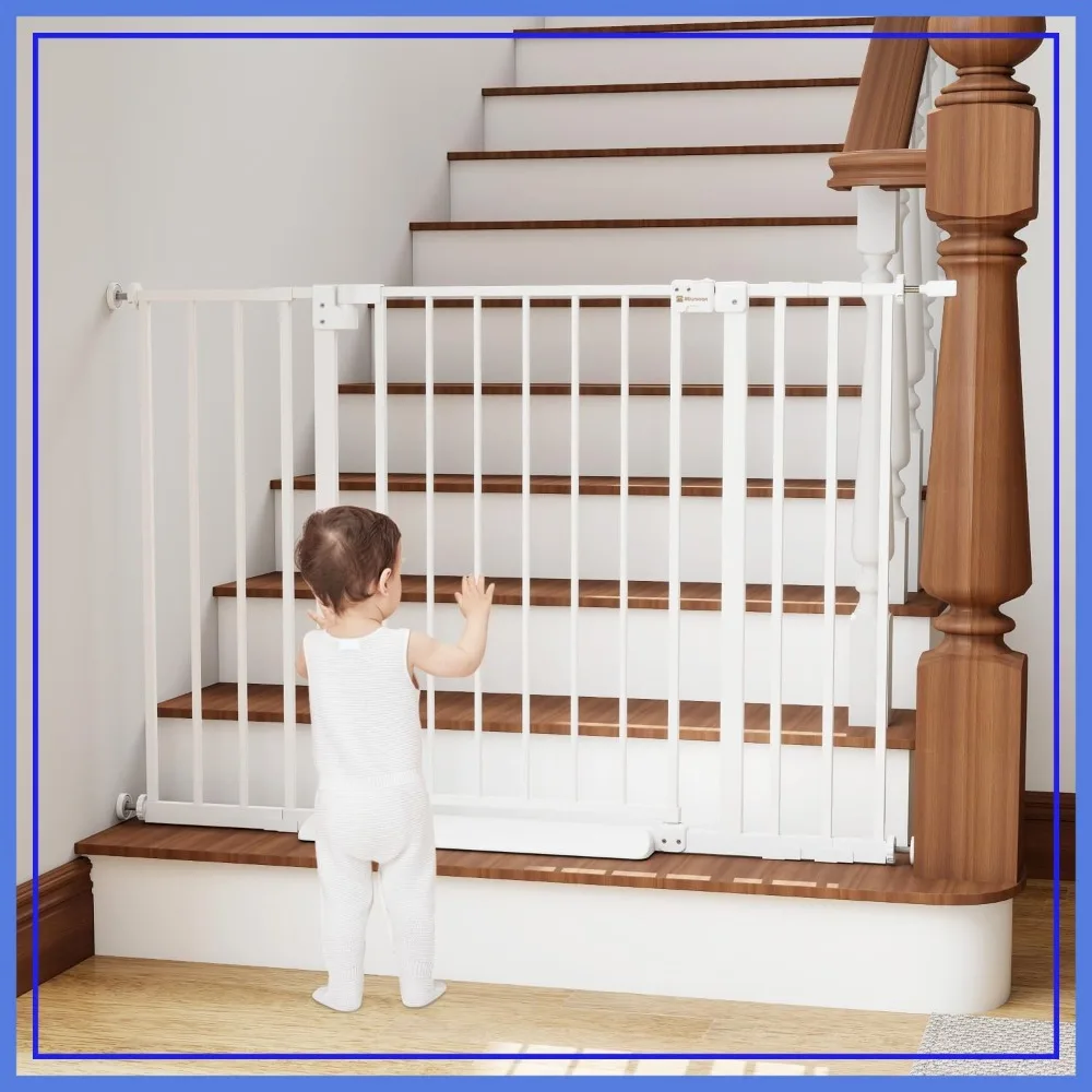 

29.7-46" Baby Gate for Stairs with Banister Adapter, Pressure Mounted, Auto-Close Dog Gate