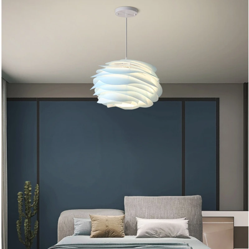 Nordic Pink Blue Ceiling Chandelier For Bedroom Study Kitchen Hotel Bar Pendant Lamp White PVC Petal Lighting Fixture Free Bulb