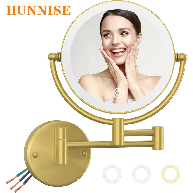 

Brushed Gold Touch Led Folding Bathroom Mirrors 10X Magnifying Bathroom Makeup Mirror Equipped Light Led Touch Bathroom Mirror