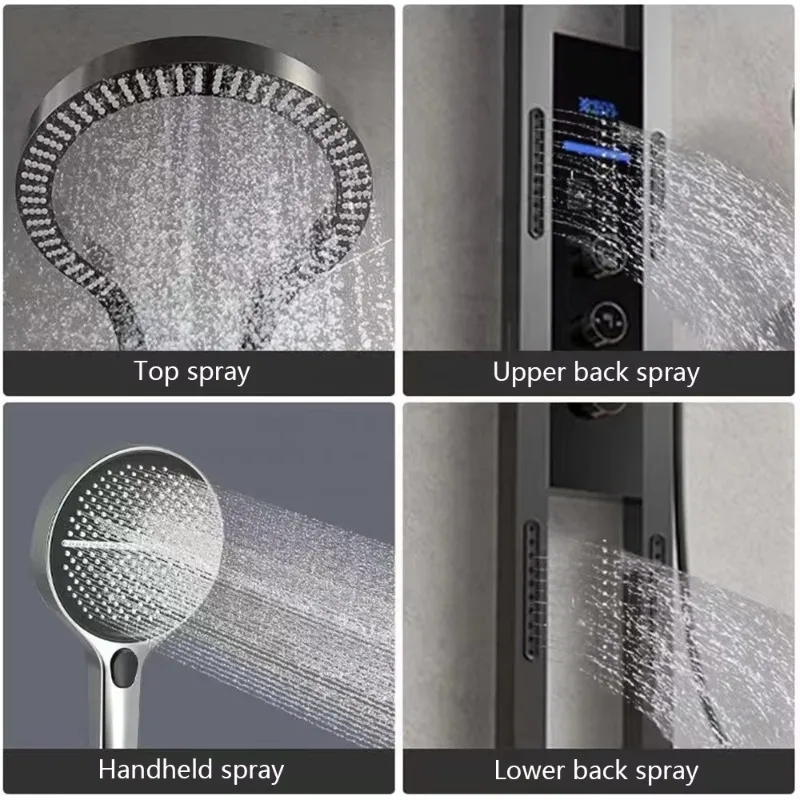 Pommeau de douche en or brossé, Diode électroluminescente, système de douche multifonctionnel, ensemble de salle de bains, panneau de douche cascade de luxe, colonne