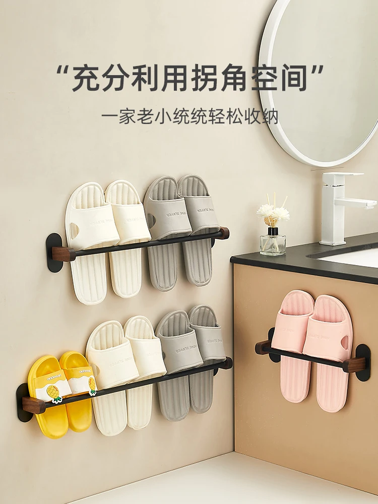 Bathroom slipper rack, non perforated drainage hanging rack, toilet wall, wooden air toilet, toilet storage door, back shoe rack