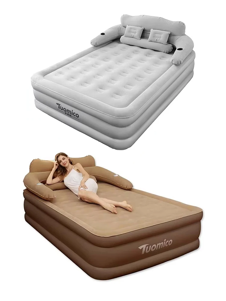 2-Personen-Campingmatratze mit integrierter/externer Pumpe, Rückenlehne, PVC, automatisch aufblasbares Luftkissen, erhöhte Höhe, verdickt, für drinnen und draußen, Büro, Freizeit, Schlafmatte, 203 cm